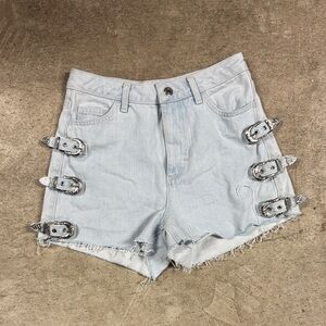 TopShop Jean Shorts Denim Mom High Waisted Buckle Music Festival